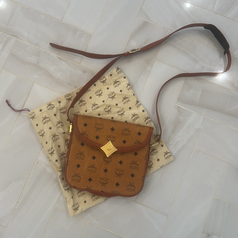 MCM Cognac Brown Monogram Crossbody Bag - Picture 11 of 11